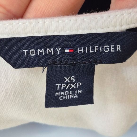 Tommy Hilfiger white blue black stripe dress with faux leather belt womens XS - Picture 9 of 10